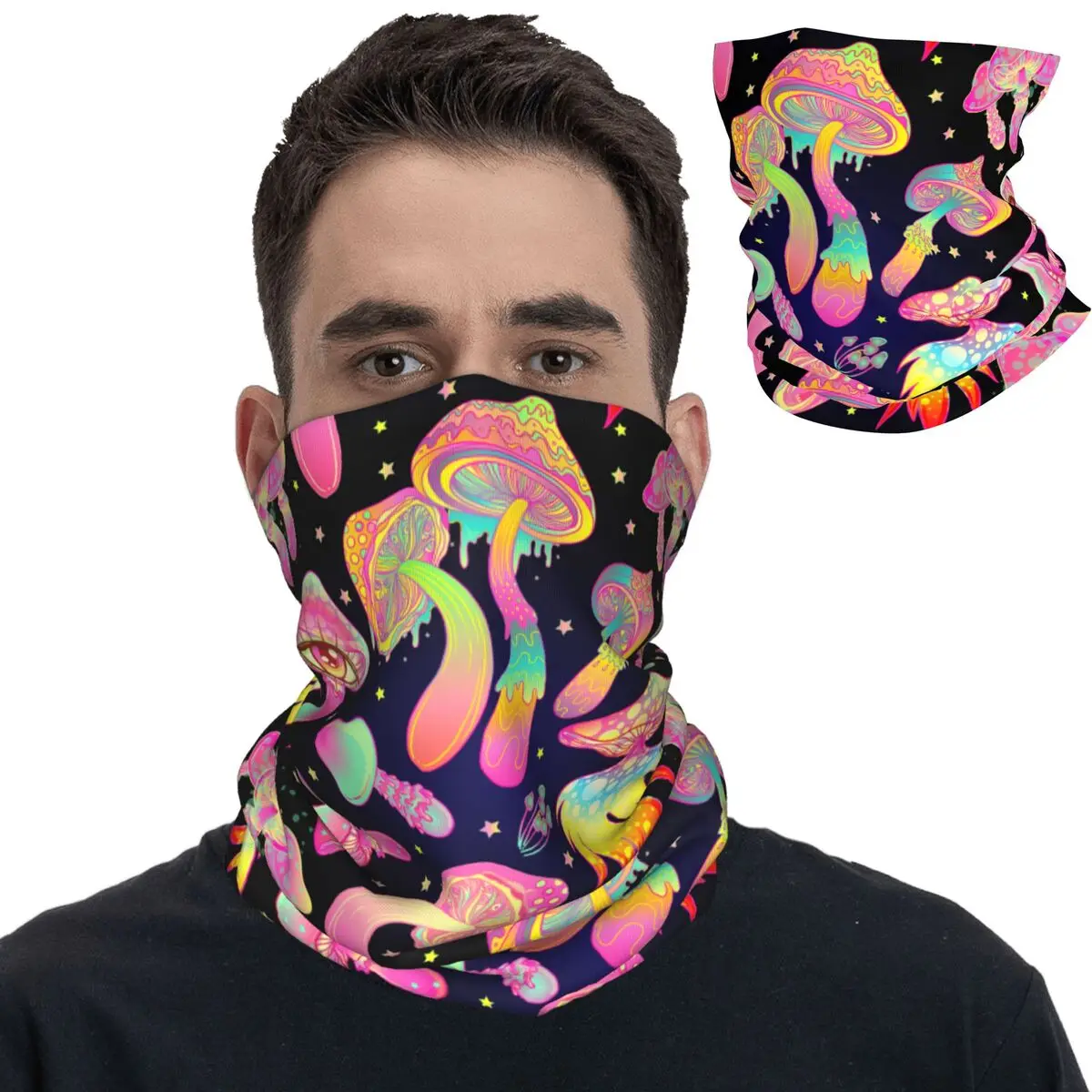 Magic Mushrooms Psychedelic Bandana Neck Gaiter Printed Balaclavas Face Scarf Multi-use Headband Sports Unisex Adult Breathable