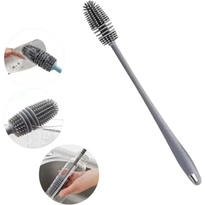 Long-Handled Silicone Cleaning Brush No Dead-Corner Design for Bottles, Cups, Teapots & Teacups--Ideal for Kitchen & Household