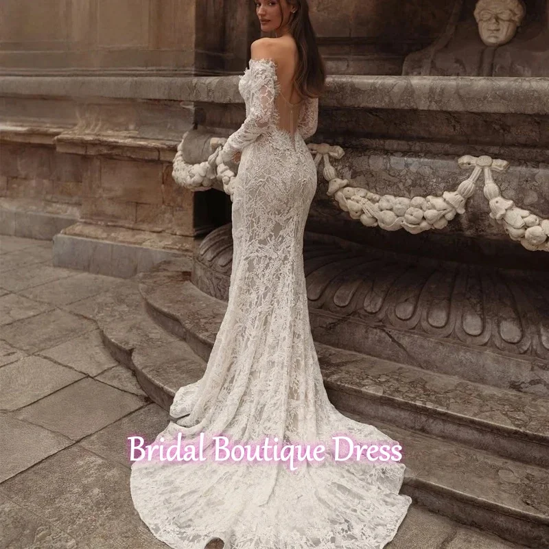 Maßgeschneidertes exquisites Schatz-Spitze-einfaches Hochzeitskleid mit Stickerei-Applikationen, Meerjungfrau, langärmeliges Brautkleid, Ballkleid