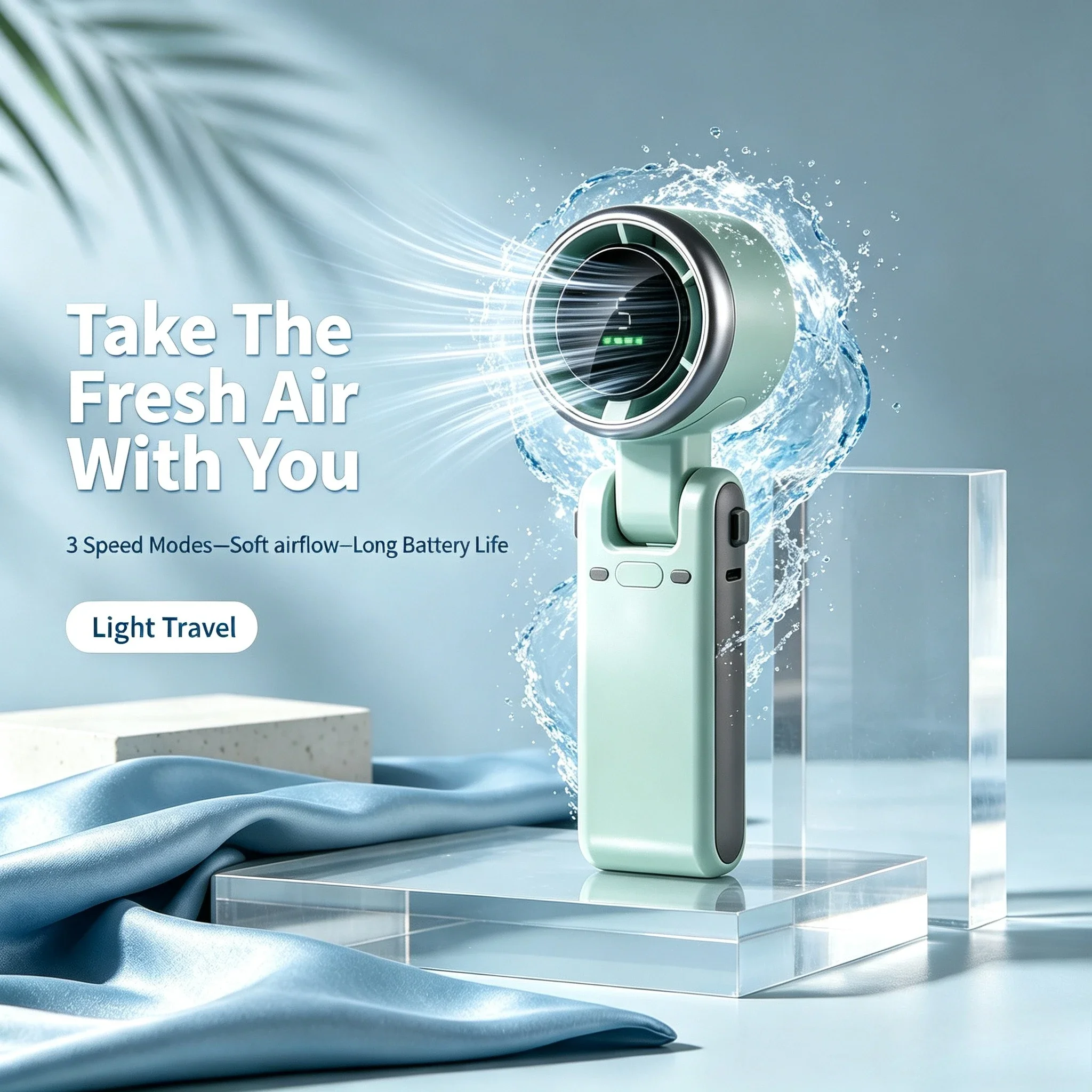 Folding Battery Mini Handheld Fan 180 Degree USB Rechargeable Hanging Neck Fan LED Display Desktop Fan Outdoor