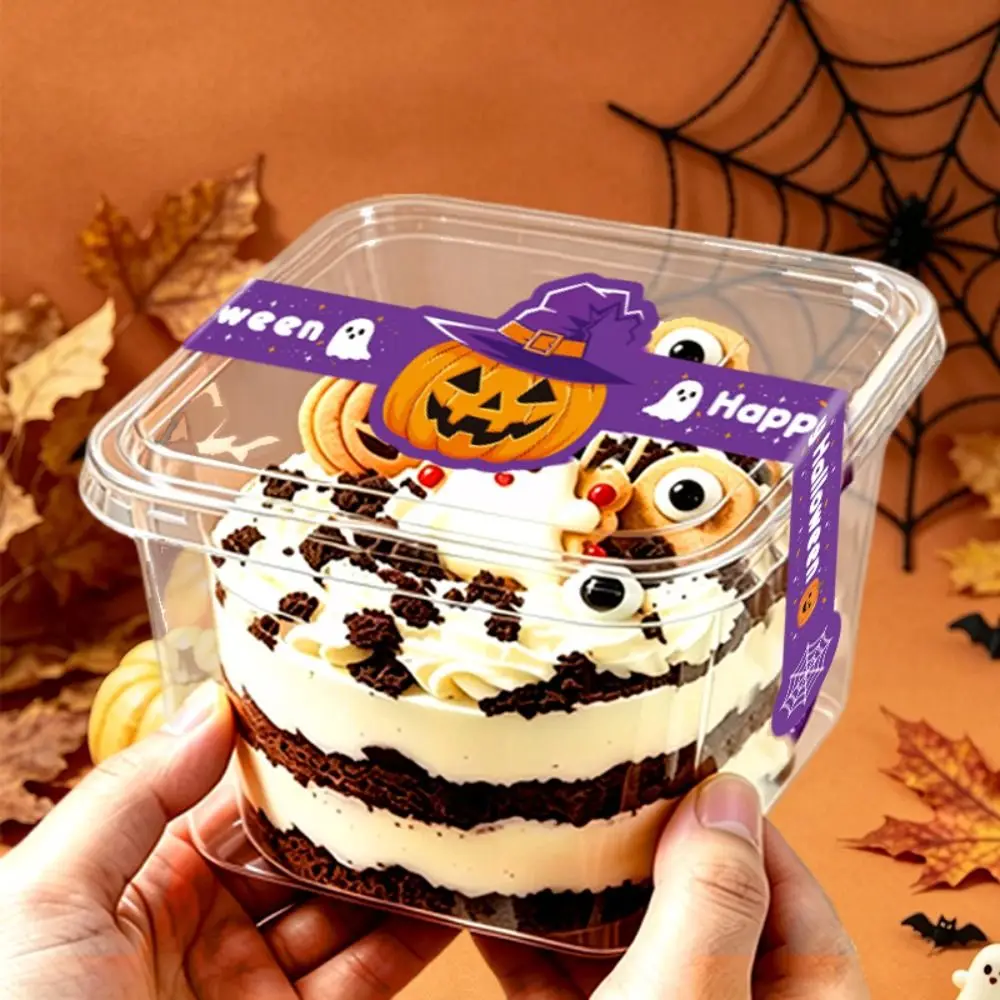 50PCS Multicolor Halloween Sealing Stickers Cartoon Pumpkin Ghost Witch Castle Long Strip Stickers Self-adhesive Back Adhesive