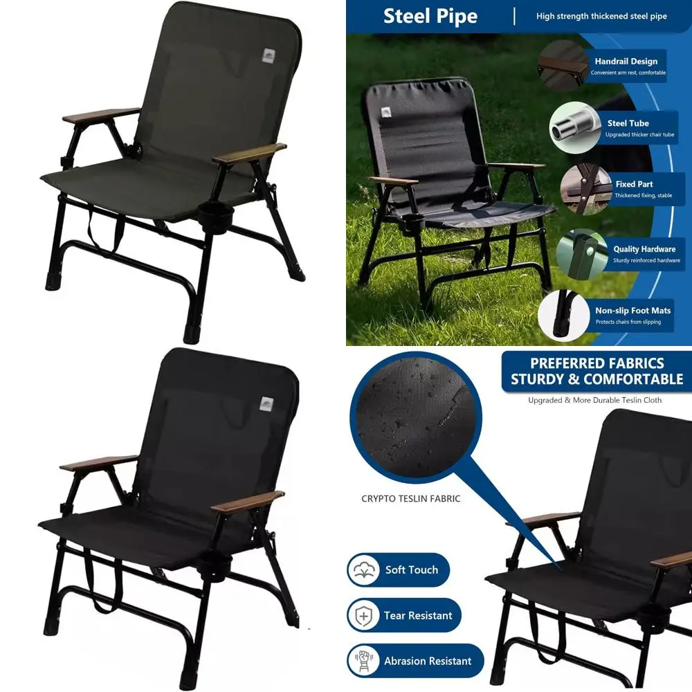팔걸이가 있는 접이식 야외 해변 의자, 캠핑, 낚시, 잔디밭, 하이킹 및 해변 활동을 위한 내구성 있는 강철 프레임
