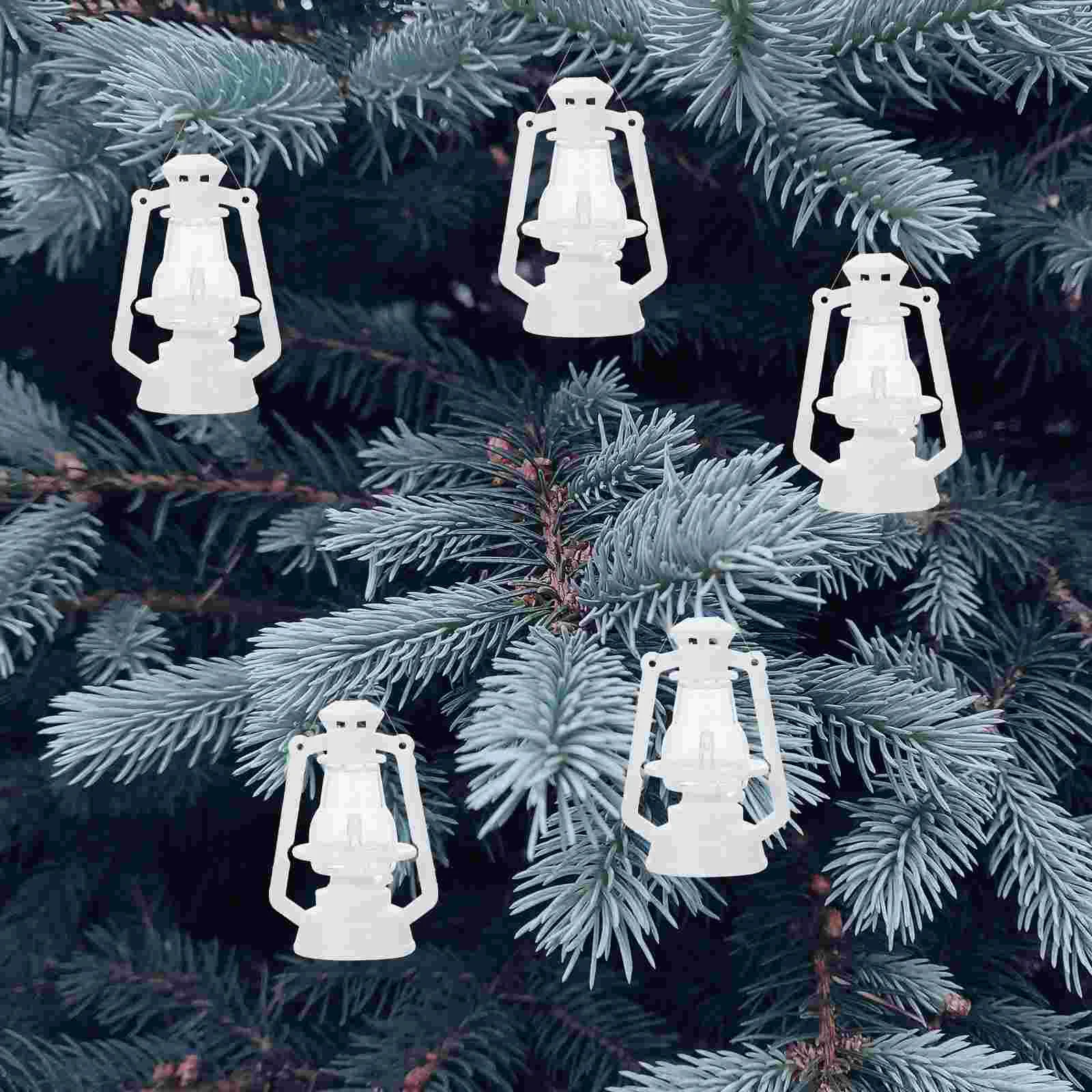 10 Pcs Mini Kerosene Lamp Christmas Lights Adorn Small Xmas Tree Decor Model Plastic Retro