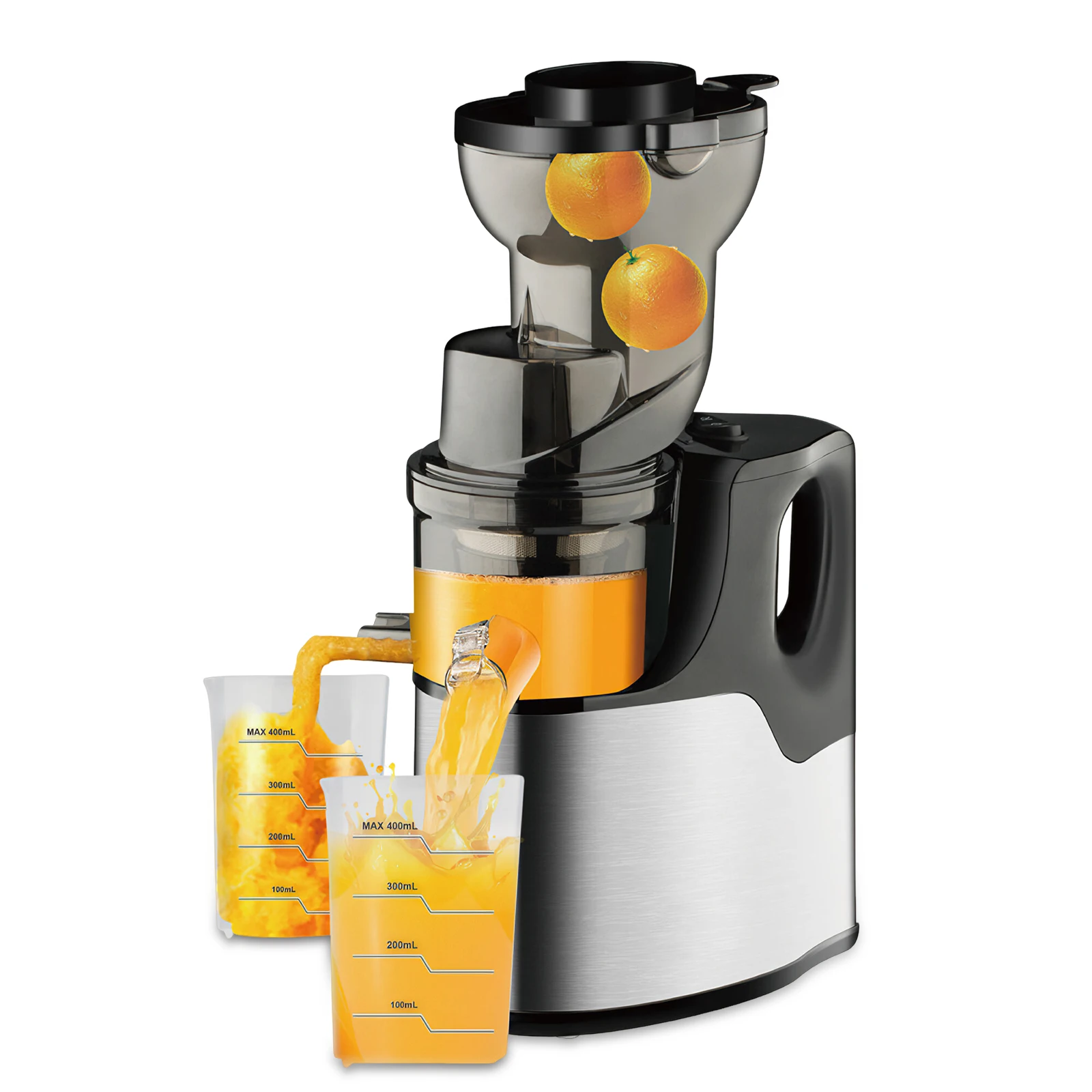 Presse-agrumes lent pour fruits et légumes 150 W Presse-agrumes froid professionnel avec tige de remplissage de 75 mm, sans BPA, rendement de jus 99,6%