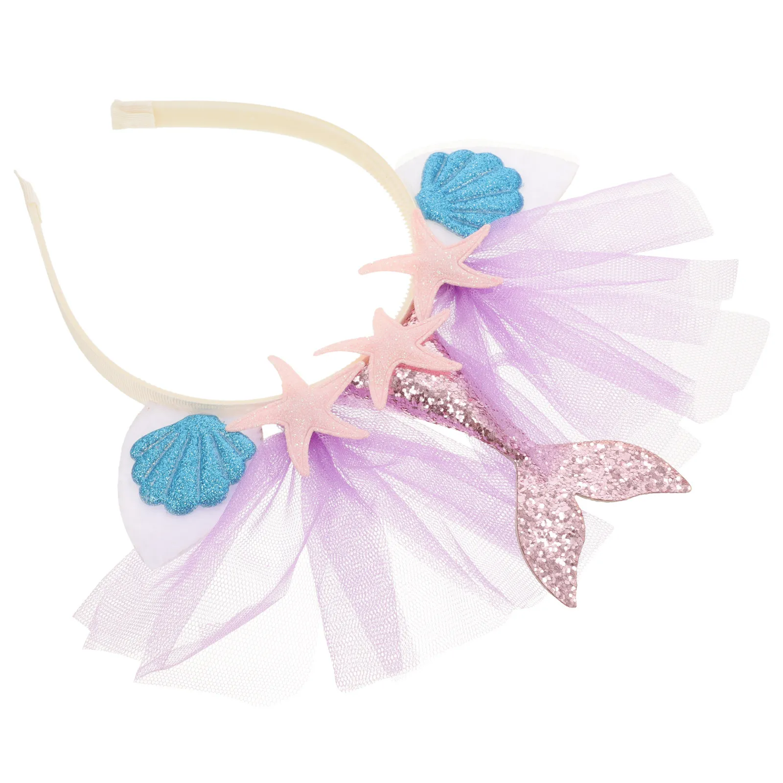 

Shiny Mermaid Hair Hoop for Mesh Style with Sea Shell Star Print Lightweight Comfortable Fit Party Hair Band for Birthday