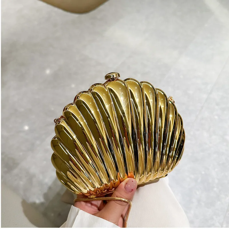 2024 Women Silver Gold Shell Bag Cute Acrylic Evening Clutch Bag With Strap For Wedding Party Small Purses Designer Handbags