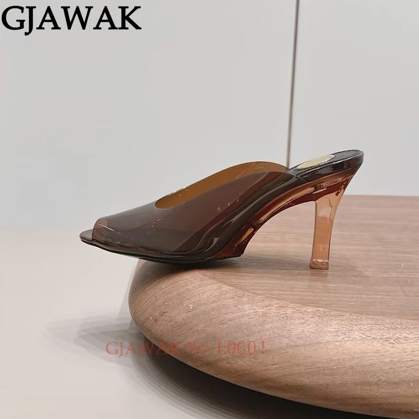 Sexy Summer PVC Slides High Heels Slippers Women Square Open Toe Jelly Shoes For Woman Modern Sandals Women's Slippers 2026