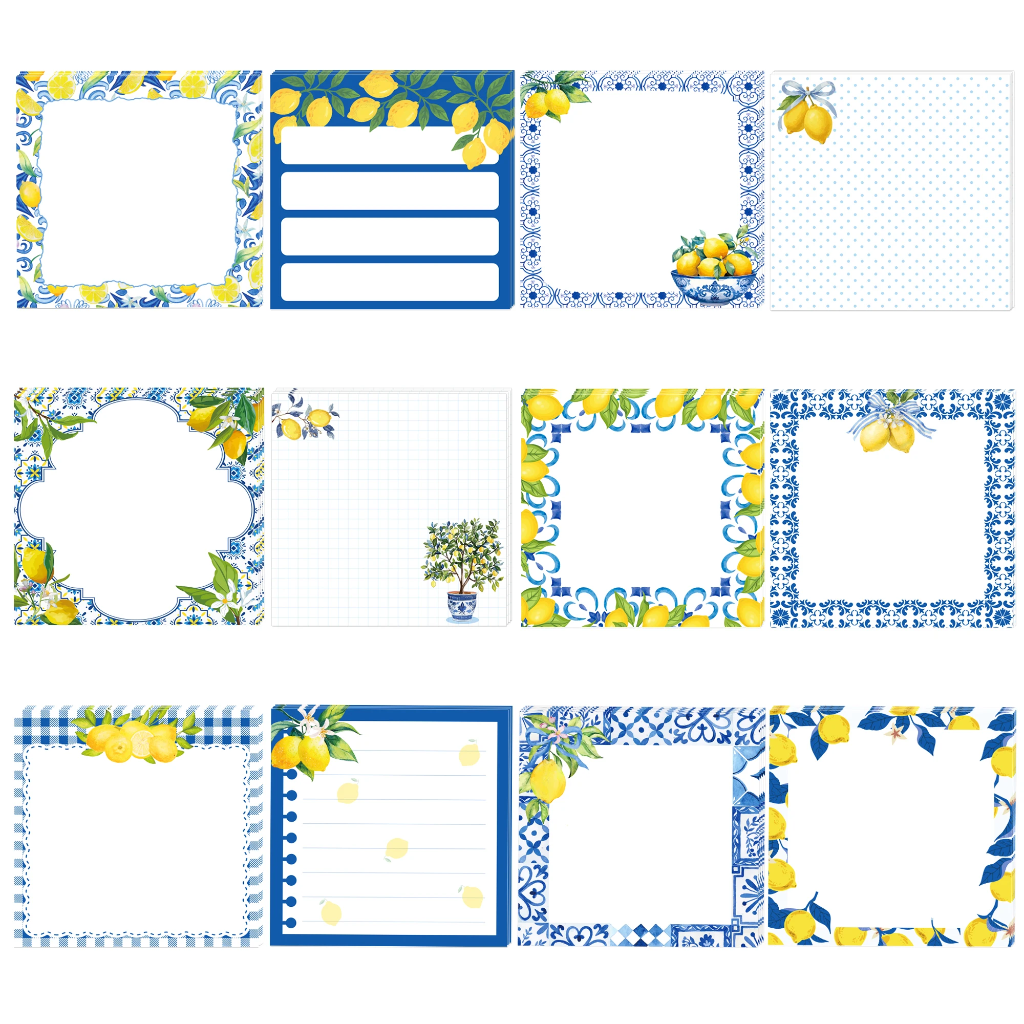 12/24pcs  Lemon Pattern Sticky Notes Set,Self-Stick Lemon Notes Pads,Refrigerator Memo Pads for Home Office Gifts Supplies