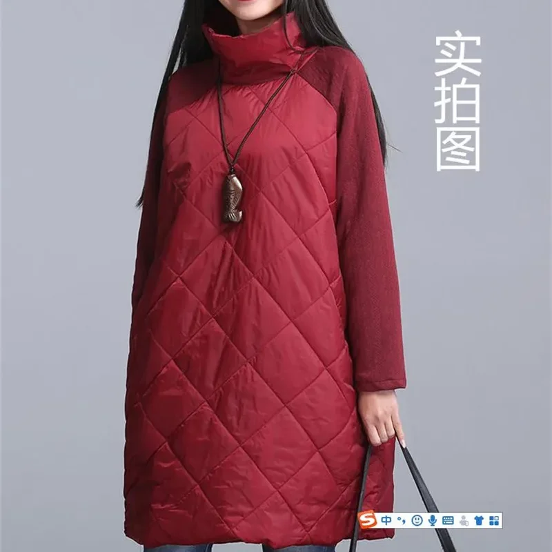 2026 New Fashion Autumn Winter  Women Straight Dress  Turtleneck Casual Loose Slim Patchwork Cotton Soft Vestidos