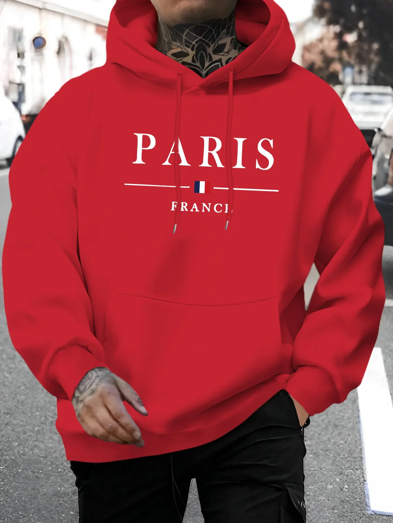 Sweat-shirt à capuche à manches longues pour hommes, mode décontractée,ample,motif de lettres de Paris imprimé,pull chaud automn