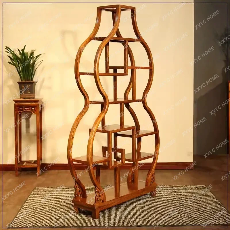 Solid wood antique rack Elm gourd shaped Bogu display rack