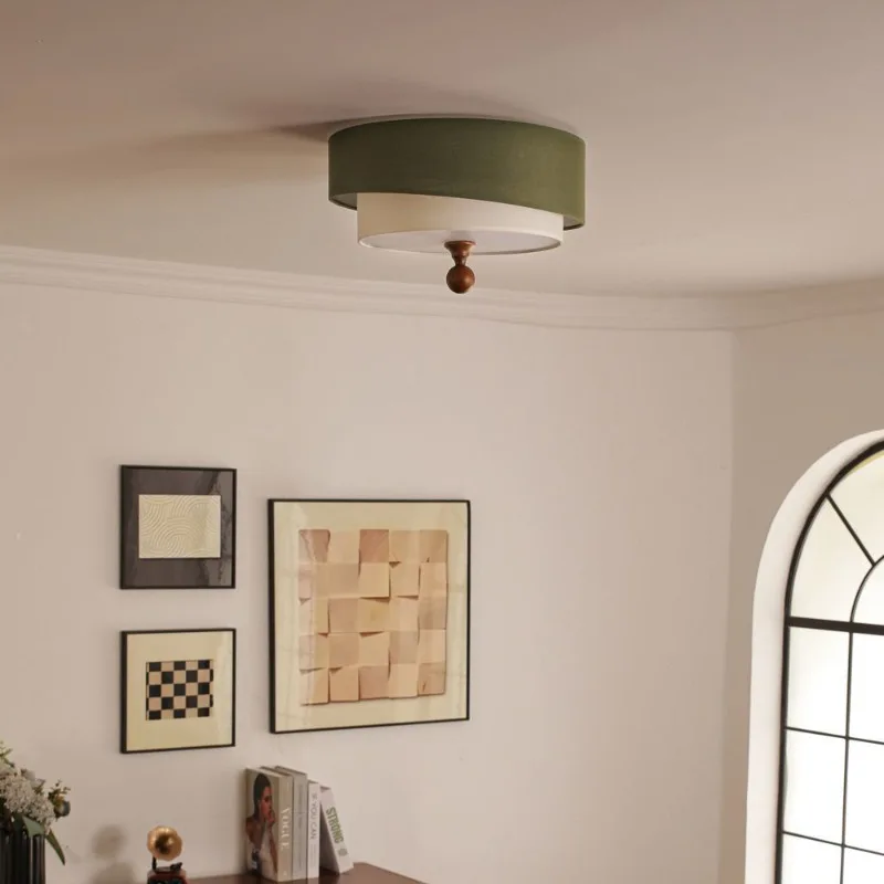 Song Dynasty Aesthetic Solid Wood Fabric Ceiling Light Bedroom Study Cloakroom Designer Elegant