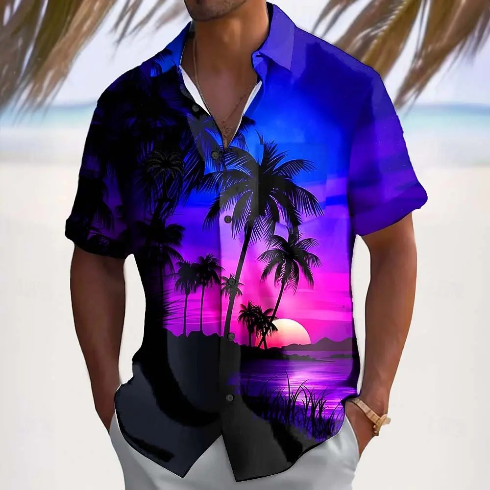 

Men's Coconut Tree Nature & Landscapes Tropical Plants Summer Hawaiian Shirt Button Up Aloha Shirt Short Sleeve Casual Vacation