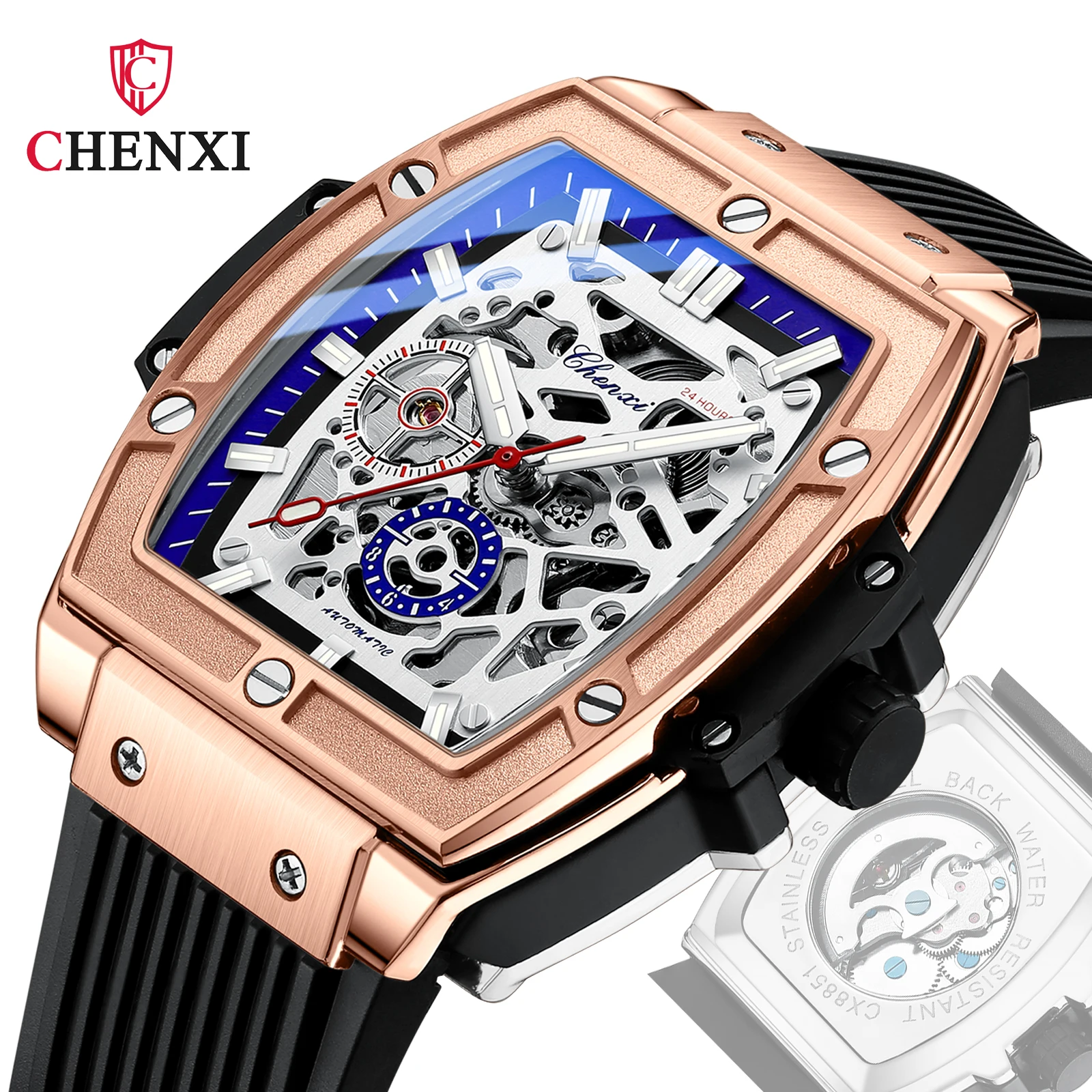 

CHENXI 8851 Luxury Brand Men's Watch Automatic Mechanical Waterproof Luminous Skeleton Transparent Sports Watches for Man