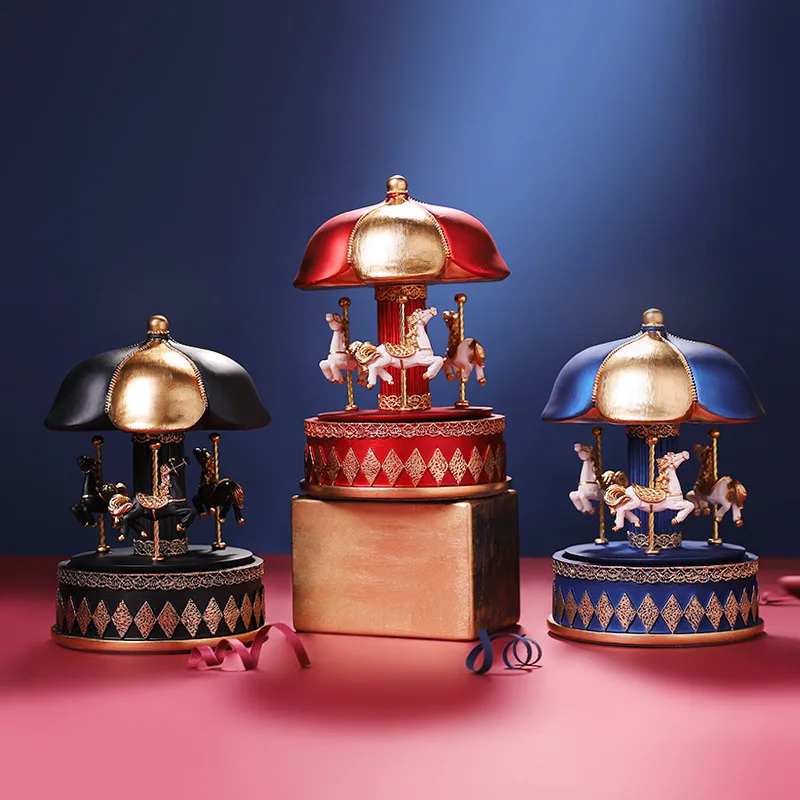 Merry-go-round mysterious anime carousel music box tabletop craft resin ornaments for Holiday Christmas Birthday Celebrating