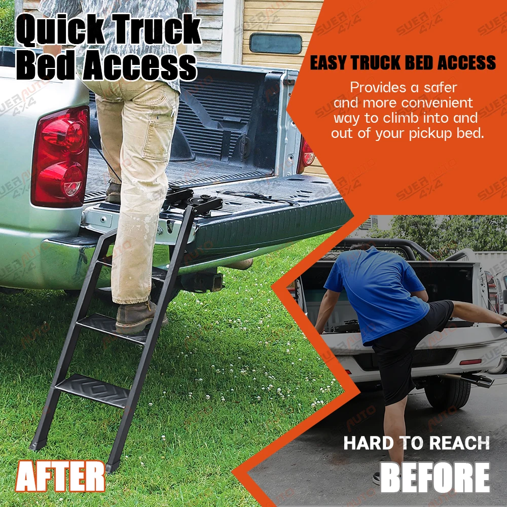 Tailgate Ladder For Ford Ranger T6 T7 T8 2012-2022 Wildtrak XL XLT Foldable 360° Swivel Truck Bed Access Ladder Pickup Rear Step