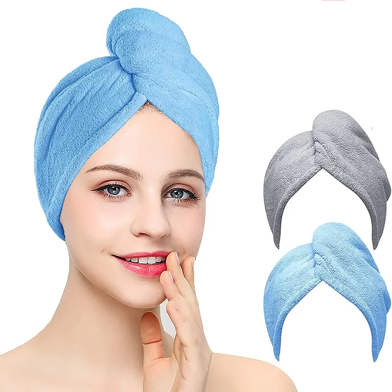 

Microfiber Hair Towel,Care Cap with Button,Super Absorbent Hair Towel Wrap Fast Drying Hair Wraps for Women Bathroom Accessories