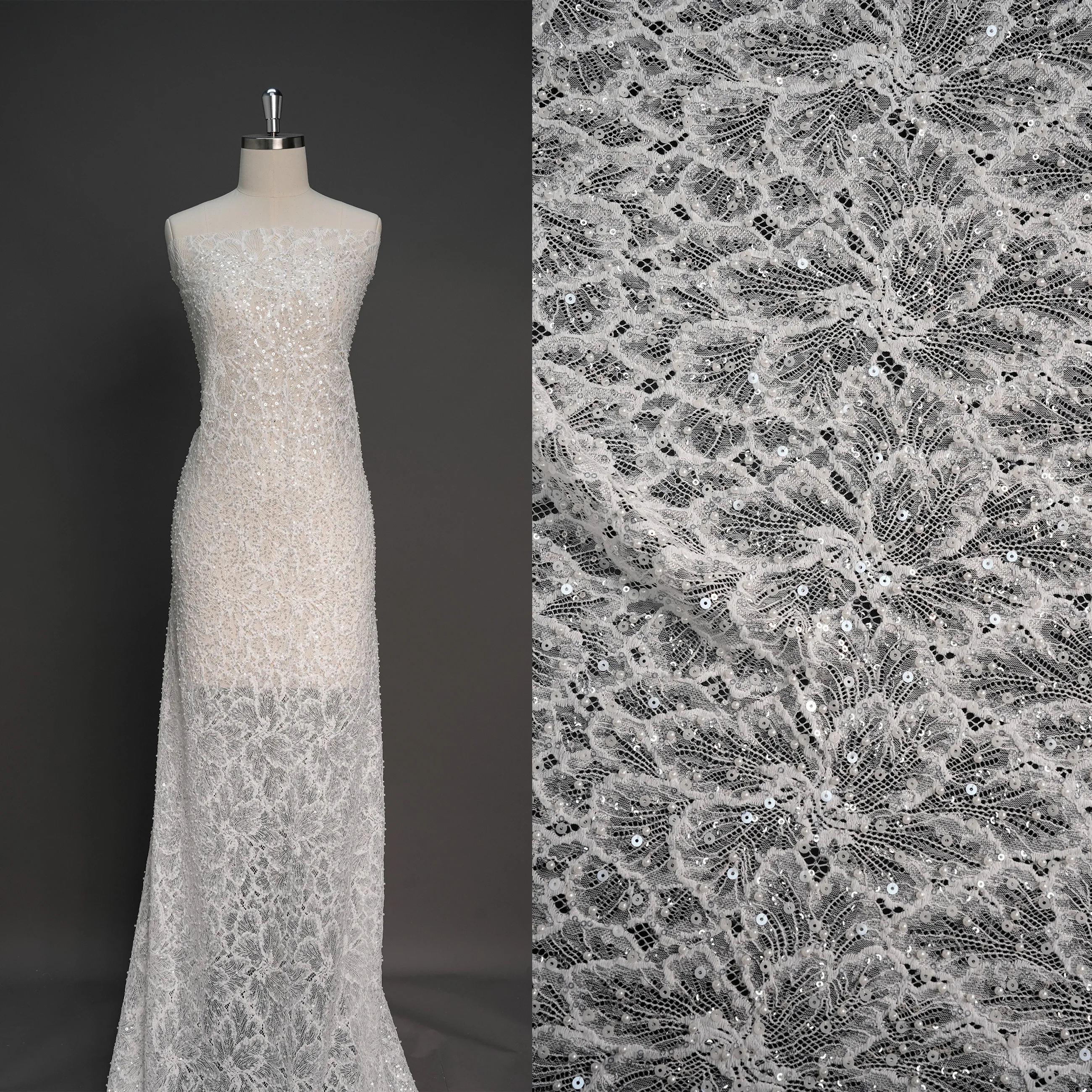 

2025 Beaded Lace Fabric Luxury Featuring Fashionable Floral Patterns, Create the Perfect Wedding Dress