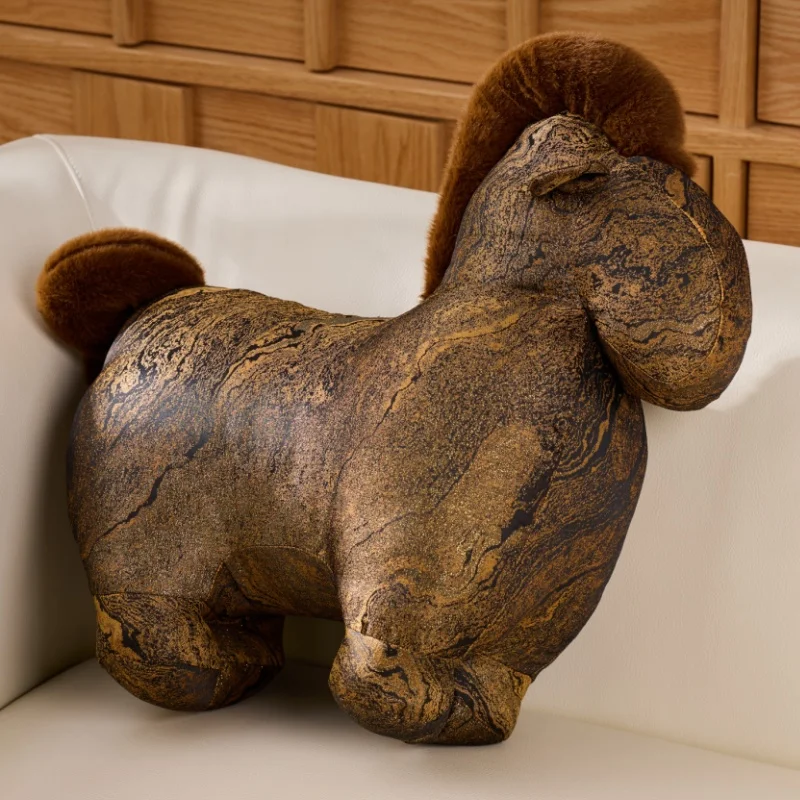 Retro Chinese Horse Shape Pillows Gold Brown Cushion New Year Cushions Decorative Pillow For Sofa Chair Bedding Home Decoration