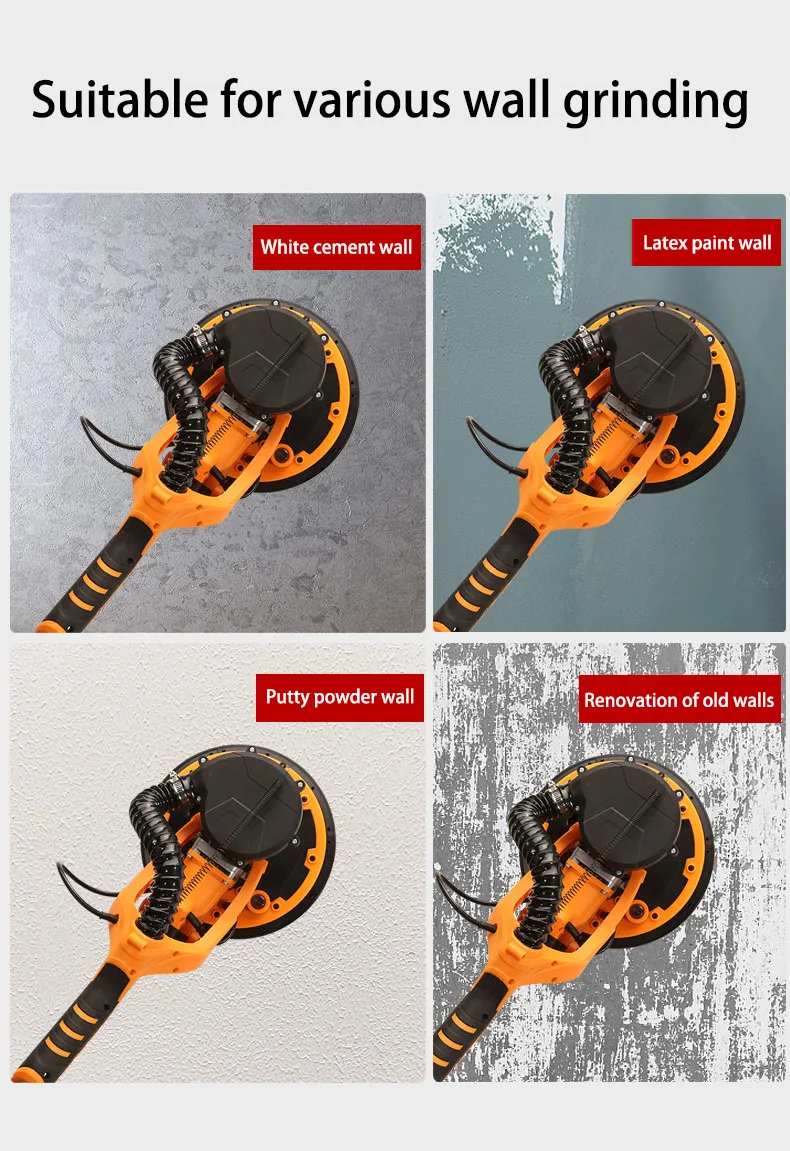 High Power Wall Grinder 225mm Dust-free Drywall Sander Portable Putty Grinding Machine Handheld Ceiling Polisher 110V/220V 9