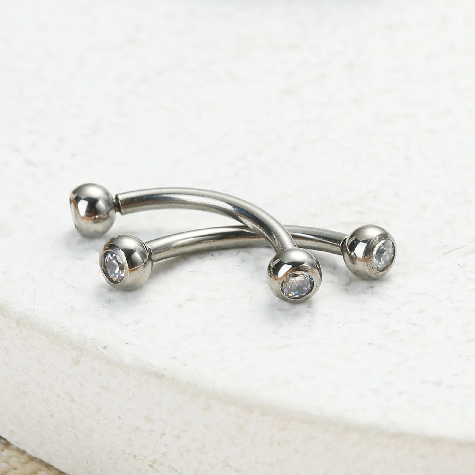 Brow Bone Nose Piercing Belly Button Rings Curved  G23 Titanium Internally 16G 5/16 Inch 3mm  CZ Etite Navel Piercing