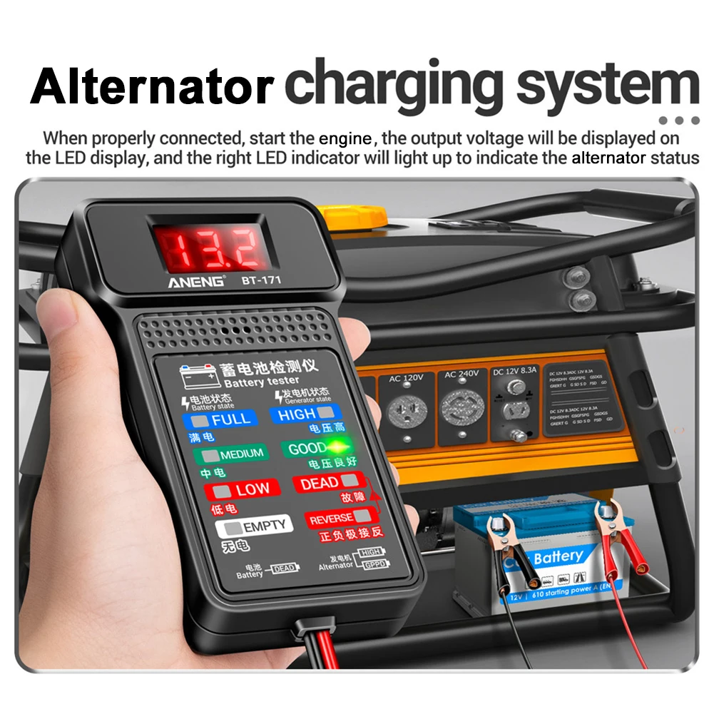 12V 100-2000CCA Car Battery Tester Auto Cranking And Charging System Battery Alternator With LCD Screen Automatic Car Tools