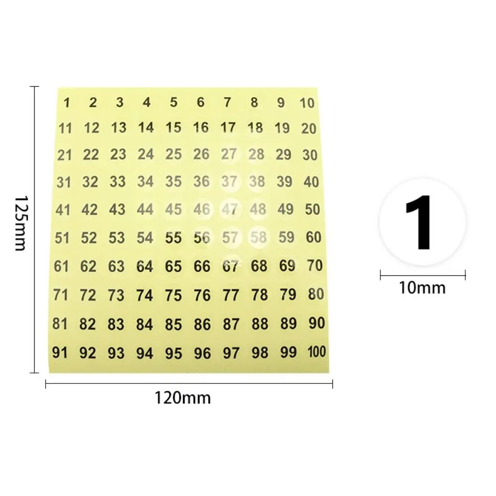 100Sheets 1-100 Labels Number Stickers Self-adhesive 10mm Consecutive Number Stickers DIY Round Clothing Size Label