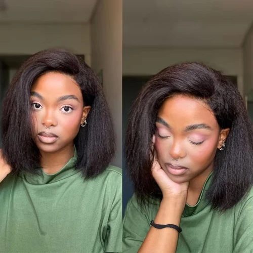 Imagen 2 del producto Peluca Frontal de encaje 13x4 recta rizada, cabello humano prearrancado, Frontal de encaje transparente, pelucas de cabello humano 100% # 1B