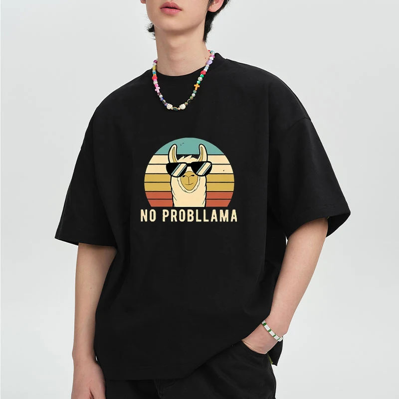 

Llama Graphic Printing short sleeve T-shirts Men Women Fashion Summer vintage T shirt Cotton Loose O-Neck clothing Unisex
