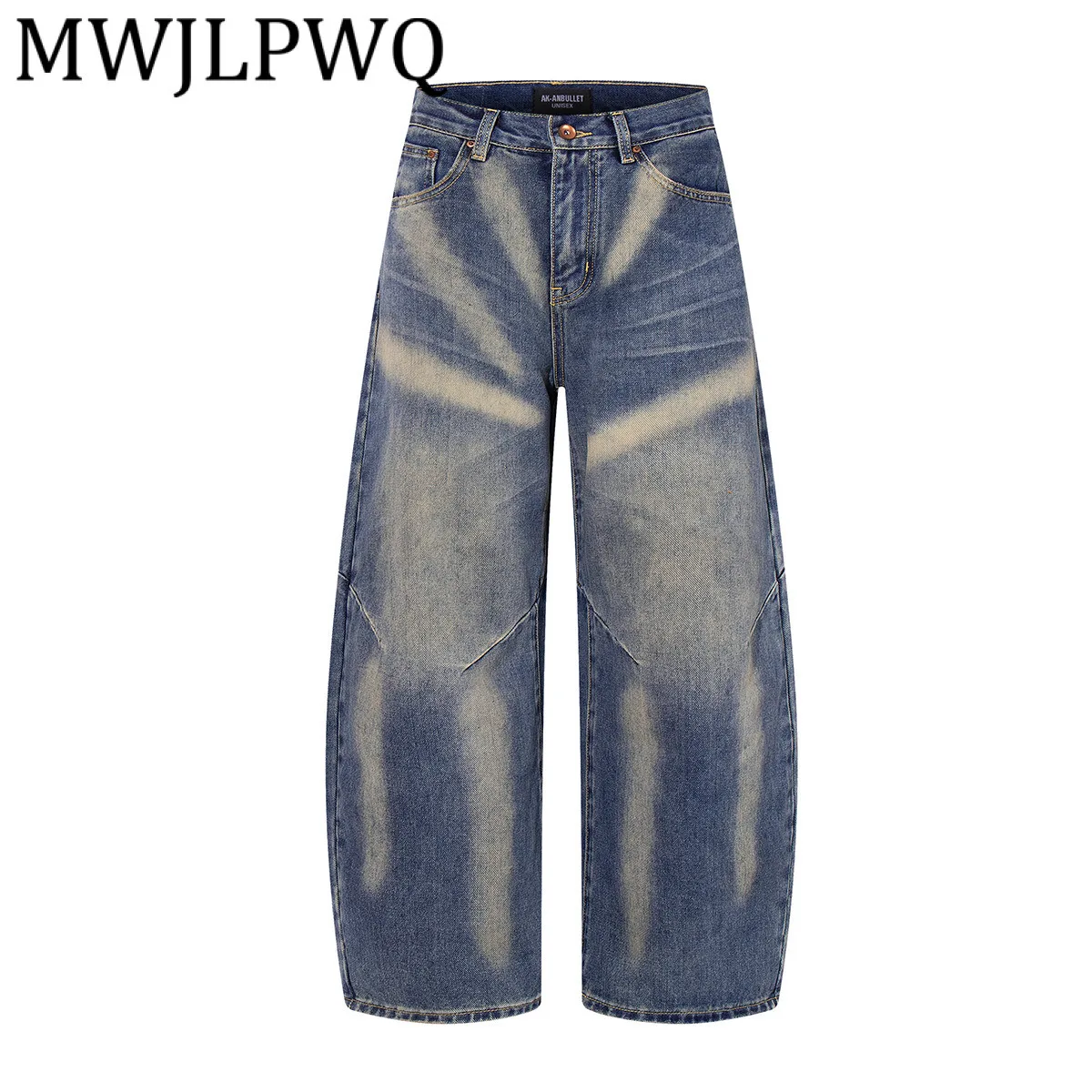 

MWJLPWQ Trendy 2025 Autumn New American Style Machete Jeans Unisex High Street Washed Distress Y2k Casual Wide-Leg Pants 21367