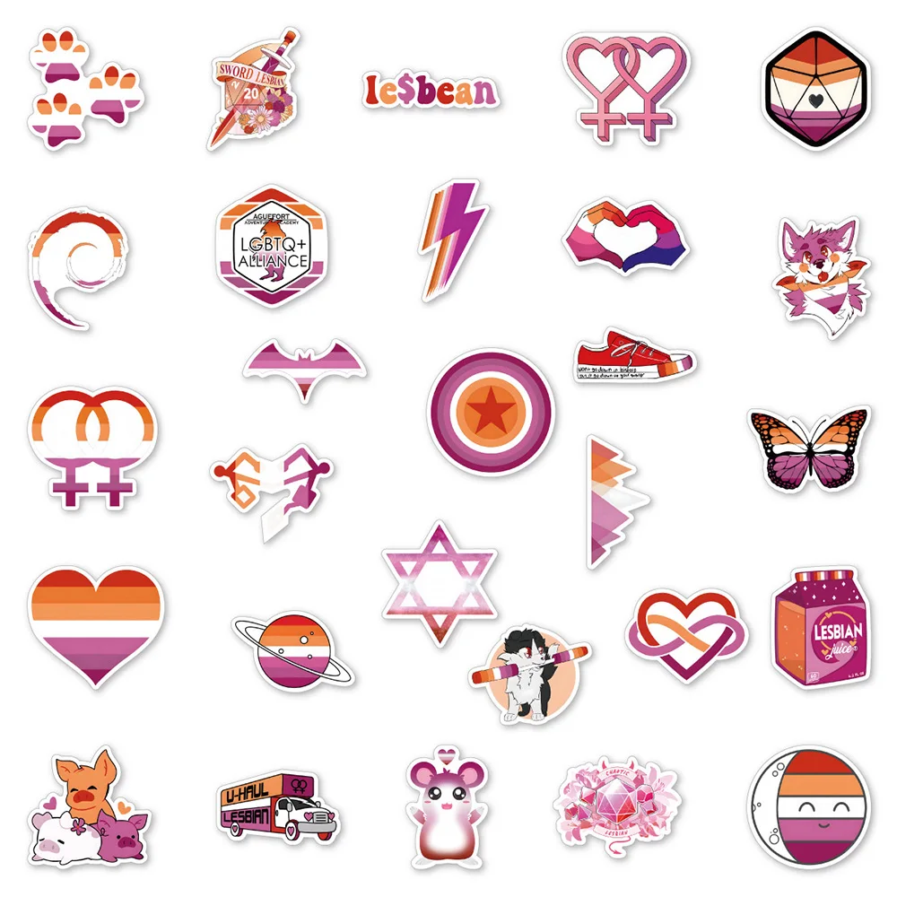 10/30/60PCS Lesbian Pride Stickers Lesbian Love Stickers DIY Water Bottle Laptop Luggage Guitar Phone Skateboard Sticker Decal