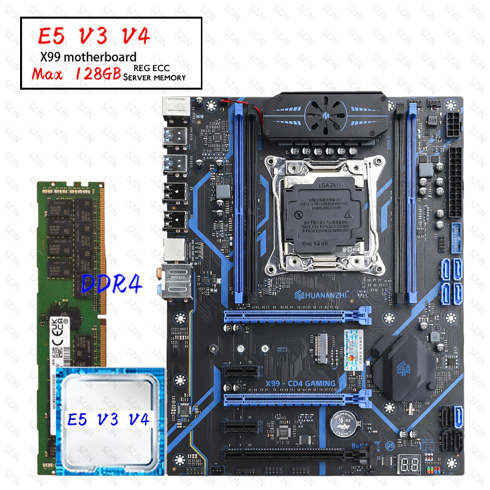 HUANANZHI CD4 X99 Motherboard CPU Kit Xeon with E5 V3 V4 DDR4 RAM Support M2 NVME 8 SATA Server Suite Workstation Set Xeon