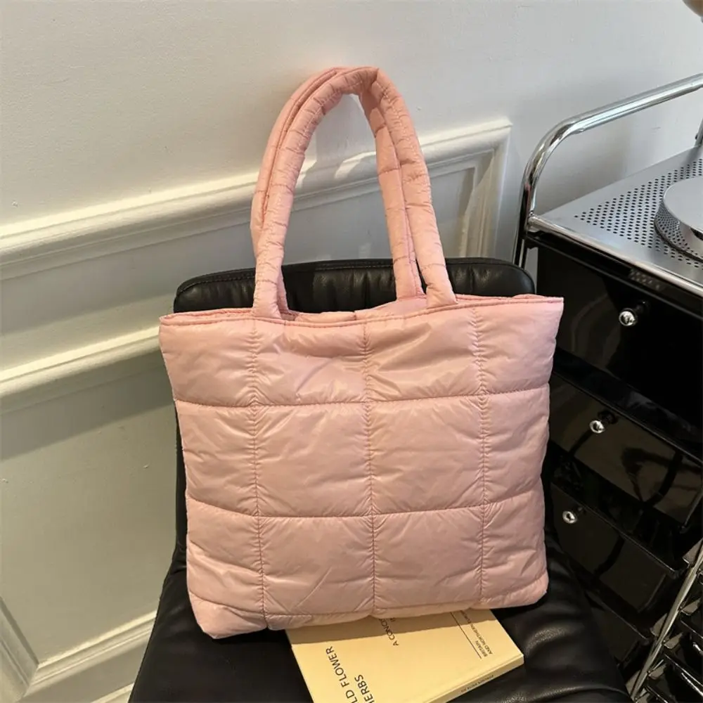 

Simple Nylon Space Cotton Handbag Padded Solid Color Cloud Tote Bag Large Capacity Commute Puffy Shoulder Bag Ladies