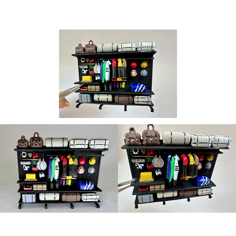 1/64 Camping Equipment Shelving -01/02 Sand Table Decoration, Landscape Model, Furniture Shooting Props, Children's House Scene