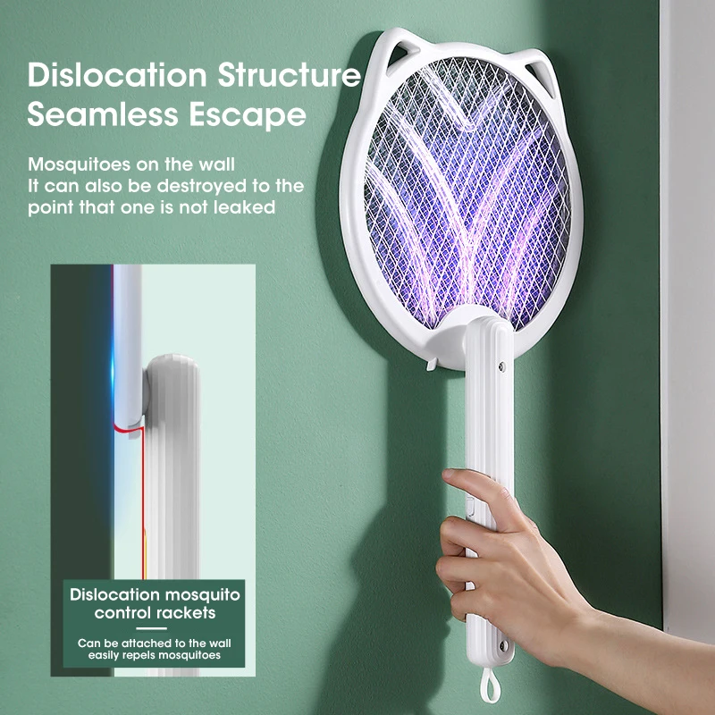 Folding Mosquito Swatter, 4 em 1 Mosquito Trap Light, USB recarregável, Swatter Fly elétrico para casa e ao ar livre