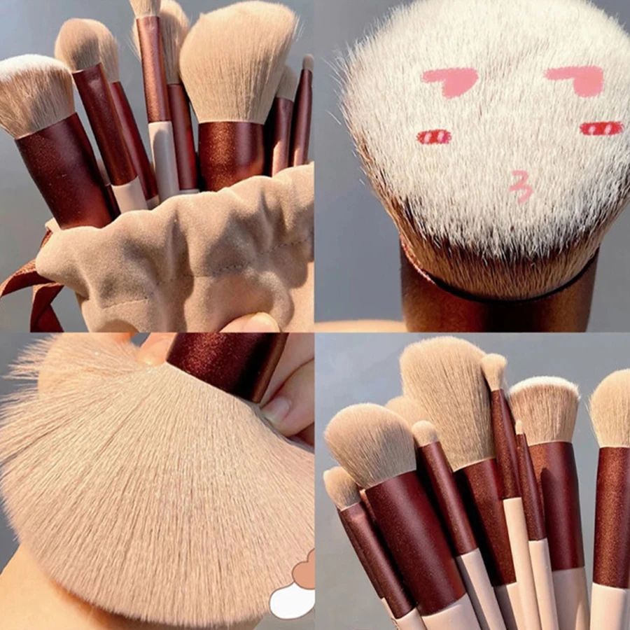 مجموعة فرش مكياج للنساء مكونة من 13 قطعة من كريم الأساس وظلال العيون وأحمر الخدود وحقيبة أدوات مكياج ناعمة