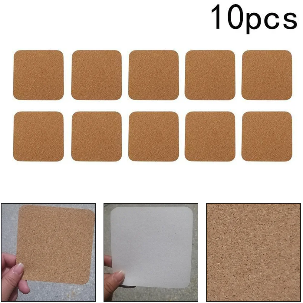 10Pcs Cork Coasters Square Cork Mat Self-adhesive DIY Backing Sheet Anti-slip Cork For Home Bar Accessories 100 X 100 X 1mm