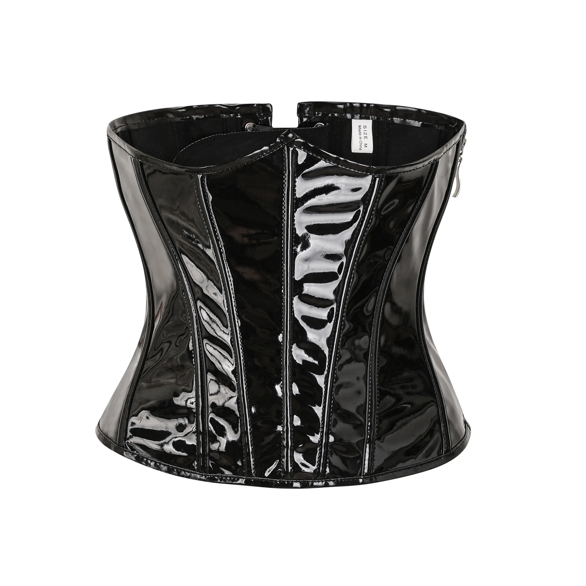 Steampunk Red PU Leather Side Zipper Corset Women Black Gothic Waist Trainer Bustiers Bodyshaper Sexy PVC Lingerie Underbust Top