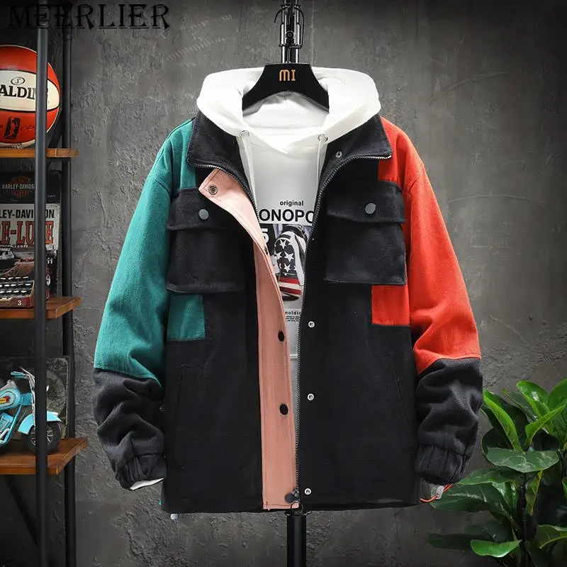 

2023 New Mens Spring Autumn Jacket Zipper Casual Hooded Jakcet Fashion Patchwork Windbreaker Jacket Men Waterproof Coat