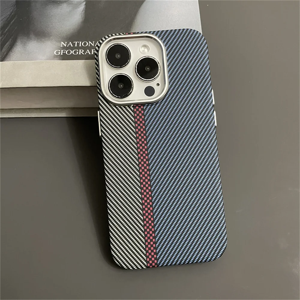 Modello di Kevlar in fibra di carbonio di lusso magnetico per custodia Magsafe per iPhone 15 14 Plus 13 12 11 Pro Max antiurto PC Retro Armor