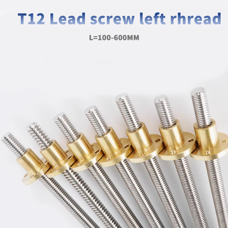 

3D Printer T12 Lead screw left Length 100mm 200 300 400 450 500 600mm Picth 2mm Lead 2mm 3mm Trapezoidal Screw With Brass Nut