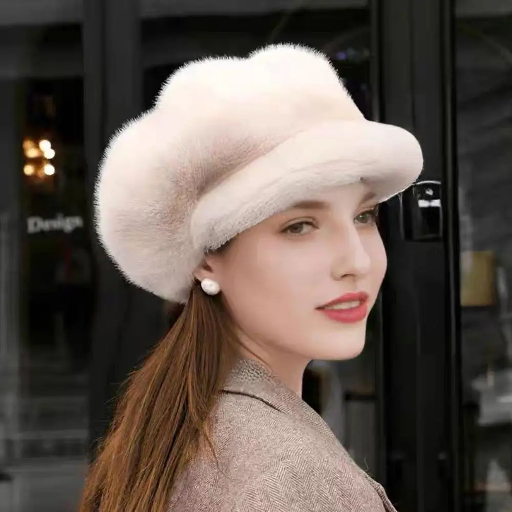 المرأة الخريف والشتاء الدافئة الصوف القبعات الكورية نمط القبعات الدافئة قبعة مثمنة في الهواء الطلق الباردة واقية ومقاومة للتجميد قبعة روسية