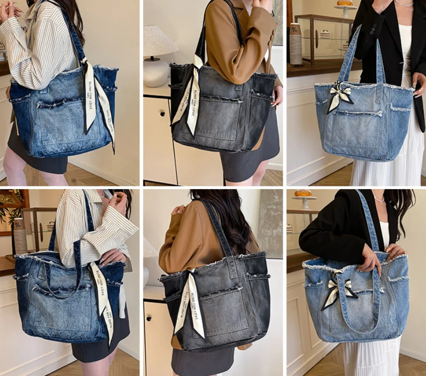 Denim Designer Bags Large Capacity Multifunctional Shoulder Bag Commuting High Quality Women Luxury Handbag Fashion сумка bolsos