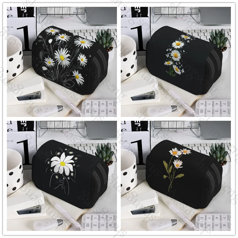 

Daisy flowers Chamomile Pen case Pencil Box Double Flip School Supplies Children's Pencil Box Storage Cosmetic Bag Student Gift