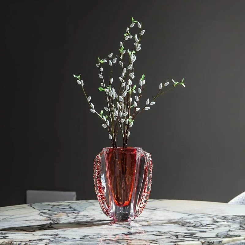 مزهرية زجاجية مصنوعة يدويًا من حجر بركاني كهرماني فاخر مصنوعة يدويًا من الكريستال المزجج #4