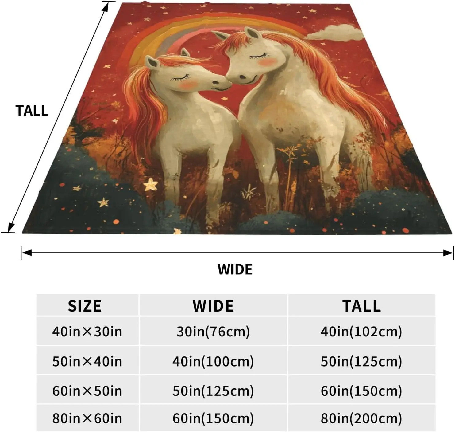Dreamy Horse Rainbow Throw Blanket Cozy Living Room Decor Equestrian Art Throw Sofa Cushion Gift for Spring Autumn Home Accent