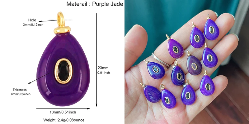 Edelstein-Charm-Anhänger aus türkisfarbenem Malachit, schwarzem Achat, rosa Quarz, 18 Karat echt vergoldeter Schmuck für die Herstellung von Halsketten, S58 – Detail 21