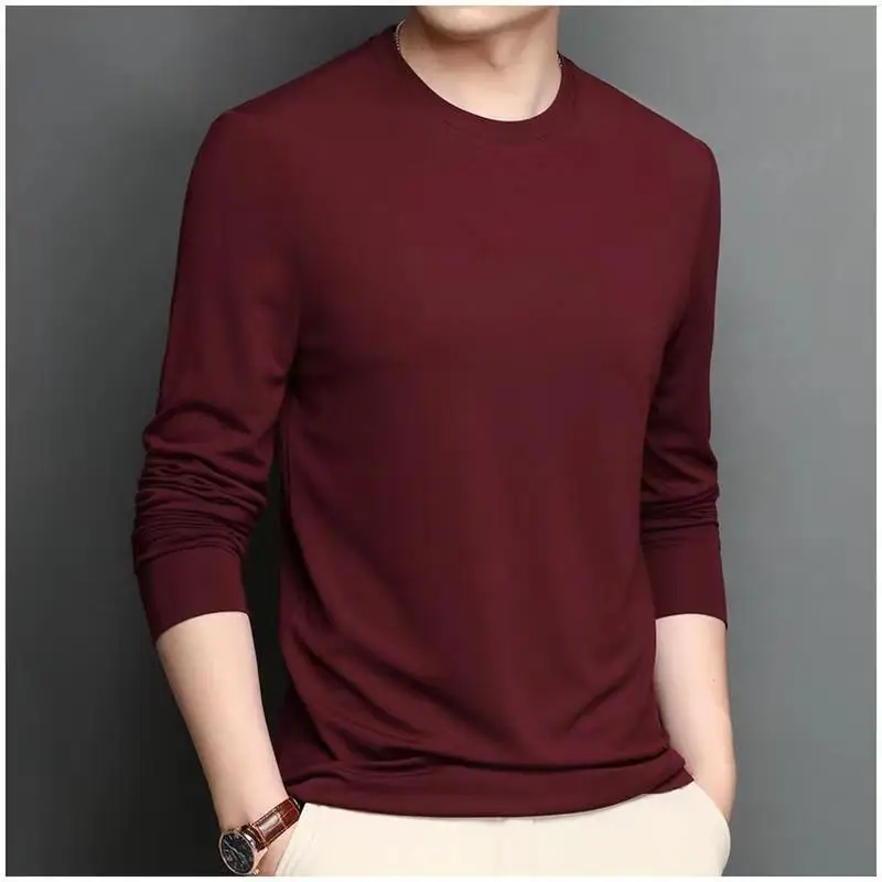 Stylish Classic ONeck Long Sleeve Men\'s Cotton Spring autumn Silk smooth shirts and blouses plus size tops Luxury t-shirt