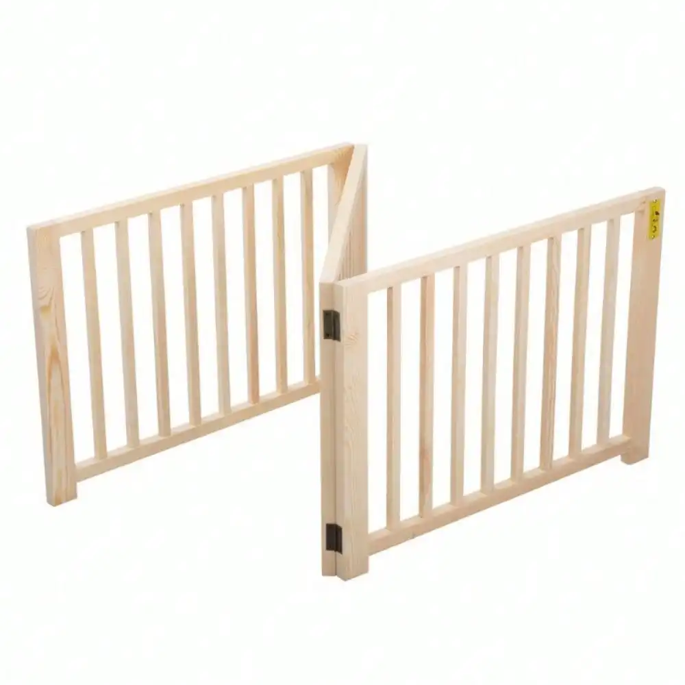 Foldable Pet Dog Fence Free Standing Folding Solid Wood Playpen Gate