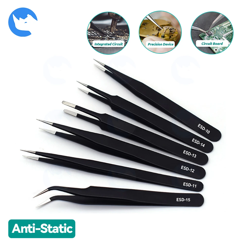 Stainless Steel Anti-static Curved Precision Tweezers Eyelash Nail Parts Gel Rhinestone Picking DIY Production Repair Tools